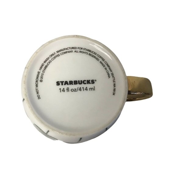 Starbucks Christmas Coffee Mug‎ White cup GreenTrees Gold Handle 3 1/2 X 4" 2015 - Picture 5 of 5